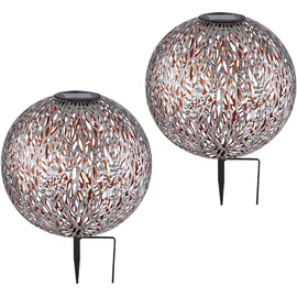 GLOBO Solar Kugelleuchte Außen Solarkugelleuchte Garten, Dekor Stanzungen, antik-silber gold, LED AKKU, DxH 27 x 38 cm, 2er Set