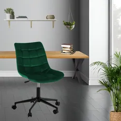 Bürostuhl | Samtbezug | Dunkelgrün | 53x60cm | Rollen | Schreibtischstuhl