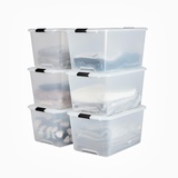 Iris Ohyama Aufbewahrungsbox mit Deckel, 45L, 6er-Set, Transparent, Schnappverschlüsse mit Griffen, Stapelbar, Stark & Langlebig, Für Kleidung, Garage, Zuhause, Büro, Plastikbox, Lagerung TBH-45