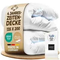 LILENO HOME 4-Jahreszeiten Bettdecke 135x200 (90% Daunen / 10% Federn) – Flexibles 2-in-1 Knopf–System, Geräuscharm & Wolkenweich – 60 °C Waschbare Daunendecke 135x200 – Made in Germany & Oeko-Tex
