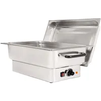 Chafing Dish mit Edelstahldeckel GS Multitrade Speisewärmer elektrisch GN 1/1 inclusiv GN Behälter Tiefe 100 mm, chafing dish:chafing Edelstahl