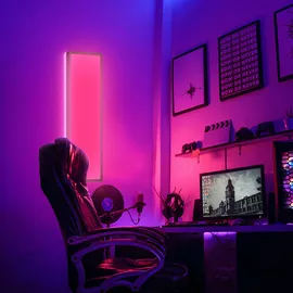 B.K.Licht LED Deckenlampe mit indirektem Licht, Fernbedienung, RGB+W Licht, LED Panel, Deckenleuchte flach, Lampe, Wohnzimmerlampe, Schlafzimmerlampe, Flur, 58x20x3 cm, Schwarz