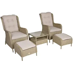 5-tlg. Polyrattan Sessel Set VALENCIA Sitzgruppe Garten Gruppe Hocker Tisch