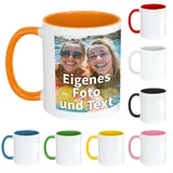 druck.de Fototasse personalisiert 340ml - Weiß/Orange - Wunschfoto und Text