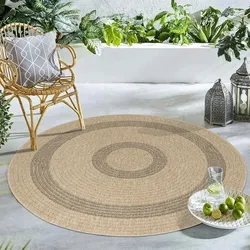 Carpetsale24 Runder Outdoor Teppich Natur Farbe Wetterfest Terrasse Balkon Küchenteppich, Natur-1, 160 cm Rund