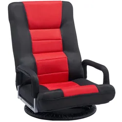 VEVOR drehbarer Boden Gamingstuhl mit Armlehnen (360°  drehbar) Bodensofa mit 6 einstellbaren Positionen & Rückenlehne & Lendenwirbelstütze, Video-Liegesofa zum Fernsehen und Lesen, Rot/Schwarz
