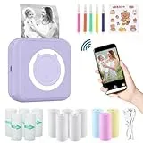 ZAKVOP mini drucker für Smartphone, mini Tragbare Fotodrucker, mini Pocket Printer, Bluetooth thermodrucker für iOS und Android, Aufkleber drucker für Journal, Notizen, Liste, Memo - Lila