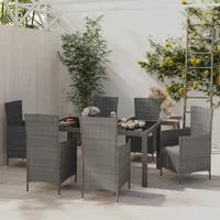 vidaXL Polyrattan Garten-Essgruppe 7-tlg. grau inkl. Auflagen 46039