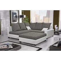 Fun Möbel Ecksofa Sofa NINA inkl.Hocker Weiss / Grau Ottomane Links - Schwarz