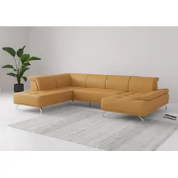 Wohnlandschaft PLACES OF STYLE "Caluna", gelb (curry), B:334cm H:81cm T:235cm, Sofas, Inkl.Sitztiefenverstellung