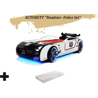 Aileenstore Autobett Kinderbett "Roadster Police" LED Sound Sportsitze Lattenrost Spoiler 90x190 cm