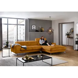 W.Schillig Ecksofa "piedroo, Designsofa mit tollem Sitzkomfort, bequem und elegant, L-Form", gelb (brandy s37), B:303cm H:70cm T:193cm, Stoff S37 (100% Polyester): Luxus-Microfaser in Lederoptik, Sofas, Ecksofa, Kopfteilverstellung, wahlweise mit