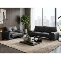 Beautysofa Polstergarnitur OMEGA 3+1 Sofa Set Wohnzimmer Garnitur Kunstleder Couchgarnitur, (modern klassisch bequem, 3-Sitzer Big-Sofa mit Sessel), verschiedene Farben schwarz