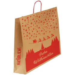 Nette 50 Papiertaschen braun mit gedrehten Papiergriffen, Weihnachts- Motiv 45+17x48cm