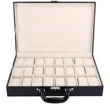 Uhr Aufbewahrungsbox Uhrenbox 24 Grid Uhr Koffer PU Leder Großraum Uhr Organizer mit Schlüssel Uhrenkasten Uhren Aufbewahrungsbox PU Leder und Samt Innenfutter, Uhrenbox Herren 16,9 x 11,4 x 3,5 Zoll