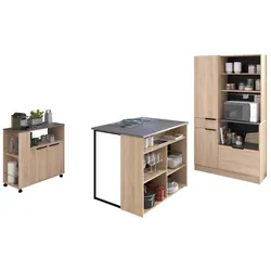 Küchenschrank-Set mit Insel Fumay - Eiche / Beton dunkel