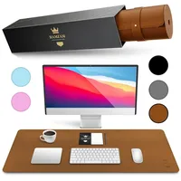 HAMZAM Schreibtischunterlage 90x40cm - PU Leder - Schreibtisch Unterlage mit Mauspad Funktion braun