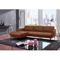 Ecksofa W.SCHILLIG "softy" Sofas Gr. B/H/T: 265cm x 79cm x 168cm, Chenille-Flachgewebe R66, Recamiere links, braun (copper r66) mit dekorativer Heftung im Sitz, Füße schwarz pulverbeschichtet