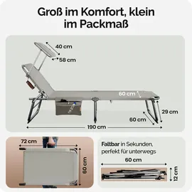 CASARIA Sonnenliege Klappbar 190 x 60 x 150 cm Creme