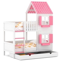 Siblo Etagenbett Etagenbett Haus ANNDY DFP mit Schublade - Etagenbett in Hausform - Etagenbetten - Kinderbetten - Massivholz - HDF - Kinderzimmer (Etagenbett mit Schublade), Ohne Matratze rosa