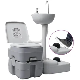 vidaXL Campingtoilette und Handwaschbecken Set Tragbar Grau