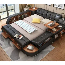 xl moebel gmbh Multifunktion Bett Betten Ehebett Doppelbett Polsterbett Schlafzimmer Lederbett - Schwarz