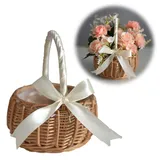 Handgeflochtener Weidenkorb Mit Henkel Und Kunststoffauskleidung, Kleiner Dekorativer Blumenkorb, Geeignet Für Osterdekorationen, Gartenornamente, Beige.