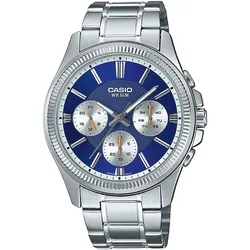 Quarzuhr CASIO TIMELESS COLLECTION Armbanduhren edelstahlfarben, blau Herren Armbanduhr, Herrenuhr, Edelstahlarmband, analog, Tag, Wochentag