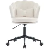 Drehstuhl 62x55x73-83 cm mit blütenblattförmiger Rückenlehne und schmetterlingsförmigem Lendenkissen – Höhenverstellbar und drehbar aus Samt in Beige
