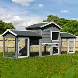 Miweba MyAnimal Hasenstall MH-03 XXL | 226x53x85 cm - Kaninchenstall mit Freilaufgehege - Hasenkäfig - Kleintierkäfig - Holz imprägniert - Kaninchenkäfig Winterfest - Käfig - Hasenhaus (Grau/Weiß)