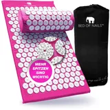 BED OF NAILS Das bequeme Massageset mit Akupressurmatte und Kissen – Akupunkturmatte und Kissenset inklusive Tragetasche, Pink