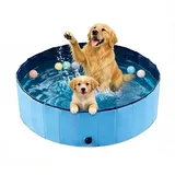 Hundepool 120x30 cm, Hundebadewanne mit Ablaufloch, Planschbecken Faltbarer Pool, 3-Layer Reinforcement rutschfest, Katzenpool, 3 Größen Verfügbar Für Kleine, Mittlere Und Große Hunde Geeignet.