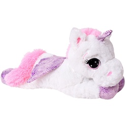TE-Trend Kuscheltier XL Einhorn Plüschtier Kuschelpferd Stofftier Glitzerhorn 45cm weiß, liegend weiß