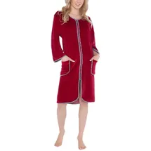 Aquarti Damen Velours Bademantel Morgenmantel Kurz mit Reißverschluss, Farbe: Weinrot, Größe: 3XL - 3XL