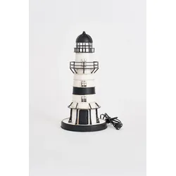 Leuchtturm LED Metall schwarz-weiß, Höhe 44 cm