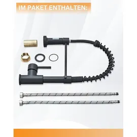 Odipie Schwarzer Küchenarmatur mit Brause, 360° Schwenkbar - Hochdruck-Edelstahl