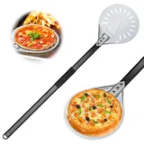 MEYAGOT Harteloxierte-pizzaschaufel,8 Zoll Langer Griff Aus Legierung,Perforierter Pizzaschieber,80 cm Premium Pizzaschieber,Aluminium Perforierter-Pizzaschieber Für Brot,Kuchen,Hausgemachte Pizza