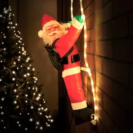 monzana Weihnachtsmann Leiter XL 90cm für In-/Outdoor Timer 8 Leuchtfunktionen dimmbar Santa Claus Nikolaus Figur Weihnachten Figur
