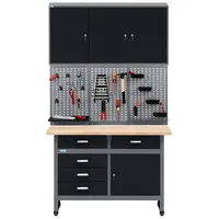 KÜPPER Werkstatt Sparset 70424-9, 120 cm, Werkbank, Hängeschrank, Lochwand inkl. 12 Standard-Haken (Schwarz)