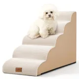 COZY KISS Hundetreppe für Kleine Hunde 57cm, Haustiertreppe für Hochbett aus Hochdichtem Schwamm, Hunde Treppe Hunderampe mit Waschbarem Bezug und Rutschfestem Boden, 40x84x57cm, 5 Stufen, Beige