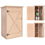 Gartenschrank Holz, Geräteschuppen Wetterfest 75x56x115cm, Gerätehaus Mit Tür, Böden, Geräteschrank, Gartenhaus Werkzeugschrank Gartenschuppen Für Garten, Terrasse, Hinterhof, Rasen, Natur - Outsunny