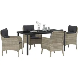 vidaXL 5-teiliges Garten-Essset mit Kissen Hellgrau Poly-Rattan