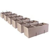 PAFEN 6X Blumenkasten Blumentopf Rattan-Optik mit Halterungen Pflanztopf Balkonkasten Pflanzkästen, Mocca