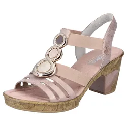 Sandalette RIEKER, Damen, Gr. 39, rosa (rosé), Nubuklederimitat, metallic, elegant, Schuhe, Sommerschuh, Sandale, Plateauabsatz mit Schmuck-Applikation