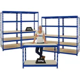 Proregal Mega Deal 4x Schwerlastregal Tiger & 1x Werkbank Tiger Fachlast 300 kg Blau