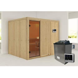 KARIBU Sauna »Nybro«, inkl. Saunaofen mit externer Steuerung, für 5 Personen - beige