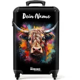 NoBoringSuitcases.com Handgepäck Koffer, Koffer Personalisiert, Reisekoffer, Reisetasche mit Rollen, Koffer Leicht, Trolley Handgepäck, Koffer Handgepäck 55x40x20 cm (Hochlandrind - Braun)