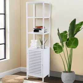 Svita Badregal L mit Tür hoher Badezimmerschrank Regal freistehend Weiß