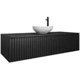 Easy4You Unterschrank Lara 120 cm Schwarz Hängeschrank Badschrank Badezimmerschrank mit Schublade - Geriffelte Front