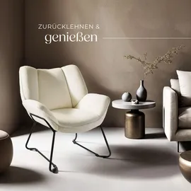 Tectake Sessel Kjeld Bouclé 73 x 72 x 81 cm Creme mit verstellbarer Rückenlehne